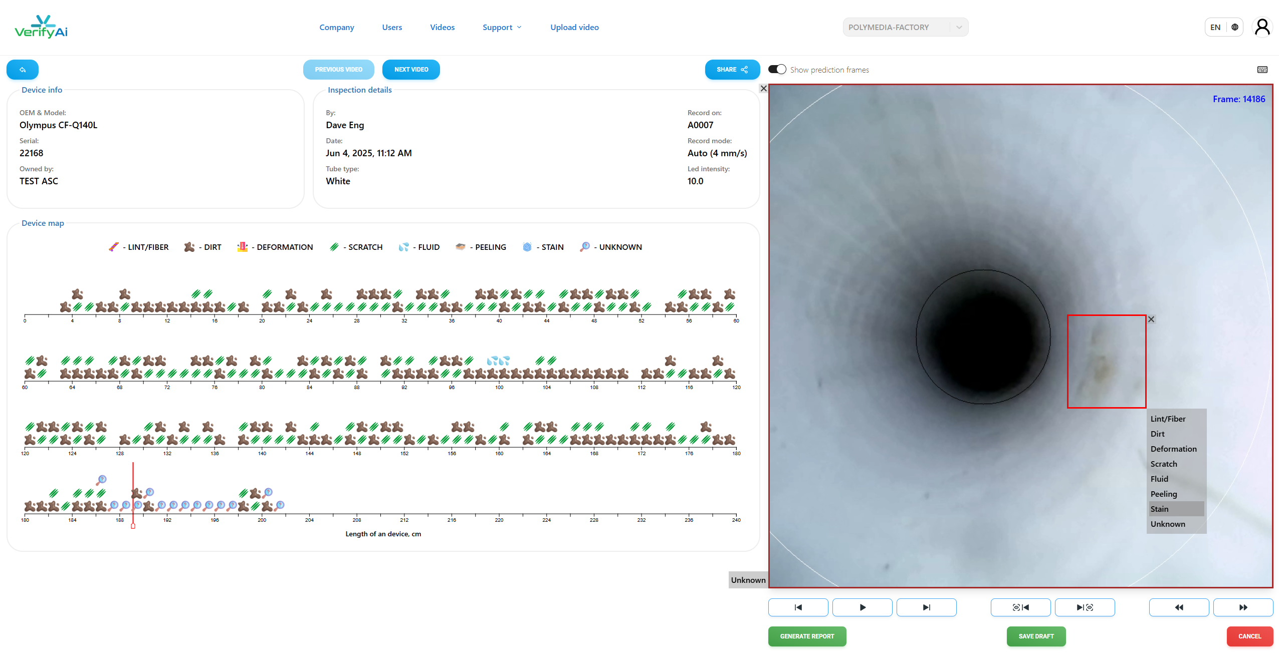 VerifyAi Cloud Dashboard for managing endoscope and surgical instrument inspections
